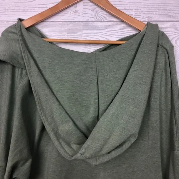 Athleta Women's Large Purana Wrap Sweatshirt Eucalyptus Olive Hooded Long Sleeve - Picture 6 of 8
